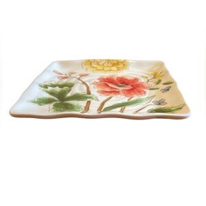 Hand Painted Floral Trinket Dish 8.5 Cottagecore Ceramic Ring Catchall